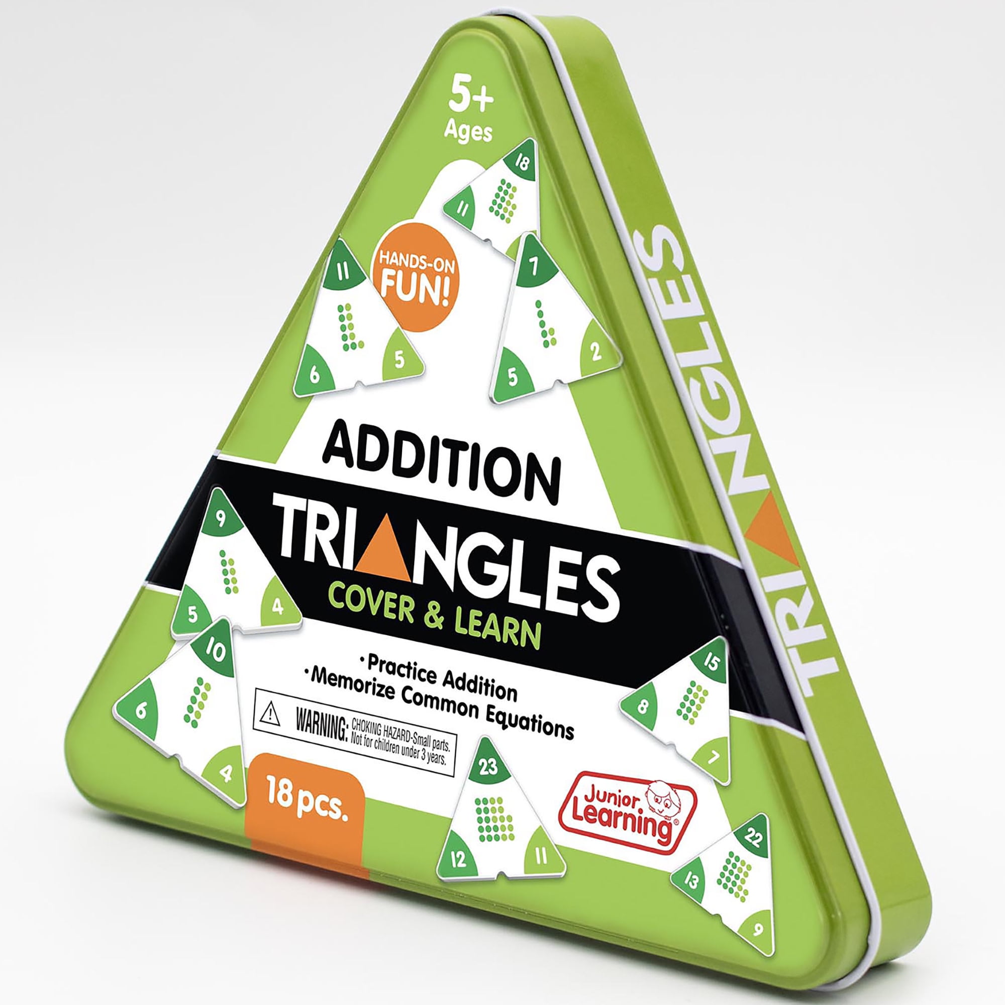 Junior Learning: Addition Triangles - Cover & Learn, Memorize Addition & Subtraction Equations, Color-Coded Visual Math Manipulative, Melamine Pieces