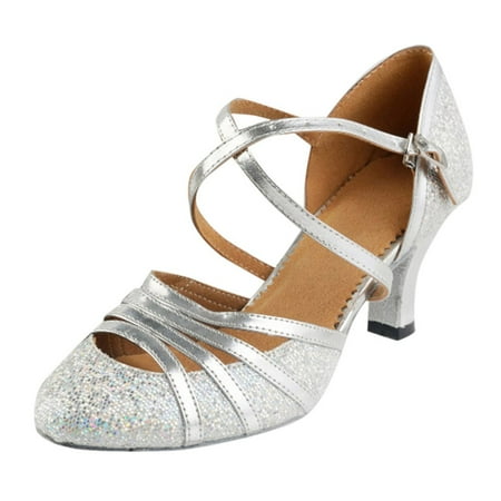 

Sngxgn Women’s Heels Pointed Closed Toe Dress Wedding Shoes Latin Dance Shoes Jazz Ballroom Dancing Shoe Silver 36