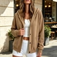 thumbnail image 2 of Women Notch Lapel Button Hooded Sevevn Cardigan Long Sleeve Dual Side Pocket Loose Fit Casual Sweatshirt Jacket, 2 of 6