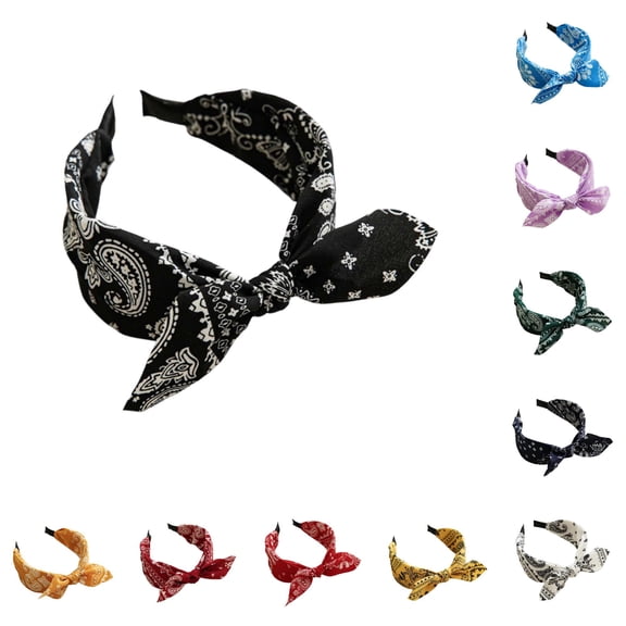 HNMKIU Heardband Women's Wide Headband Bow Knot Paisley Print Fashion Hair Accessories For Daily Wear And Outdoor Activities Black,One Size