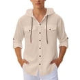 thumbnail image 5 of JTieacloth Summer Linen Long Sleeve Shirt Beach Casual Hooded Shirt Long Sleeve Solid Color Shirt Free Button Down Shirt Yellow, 5 of 7