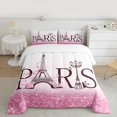 thumbnail image 2 of Homewish Romantic Eiffel Tower Bedding Comforter Set, Pink Sequin Print Twin Comforter Sets, Anniversary Blossoms Floral Reversible Bedding Set, Ultra Soft Bedroom Decor, 2pcs, 2 of 8