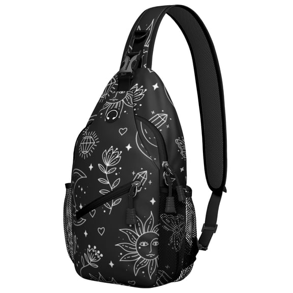 Gothic Black Stars and Moon Sling Bag for Women Men Hiking Sling Backpack AntiTheft Sling Shoulder Bag