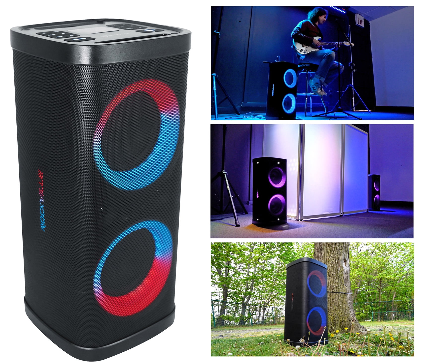(2) Rockville BASS PARTY 65 V2 Rechargeable LED Wireless Link Bluetooth Speakers