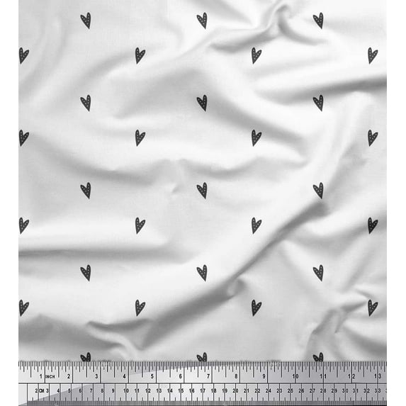 Soimoi White Cotton Duck Fabric Black Heart Print Sewing Fabric Yard 56 Inch Wide