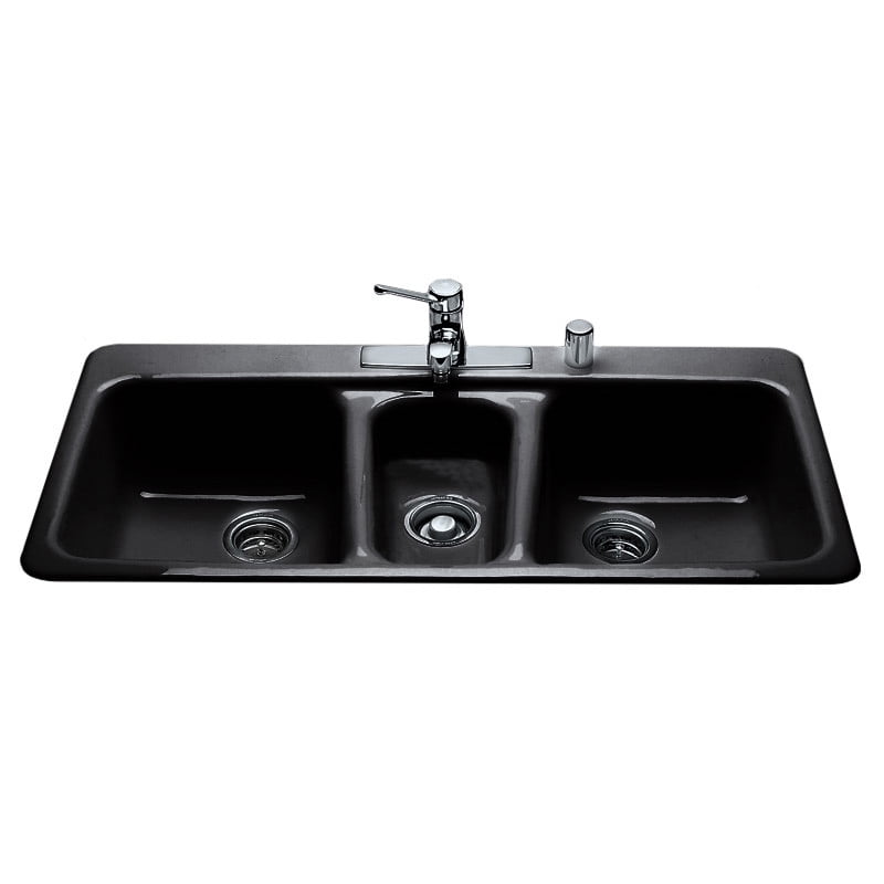Miseno Mci974Tm 43" 4 Hole Cast Iron Triple Basin Kitchen Sink For