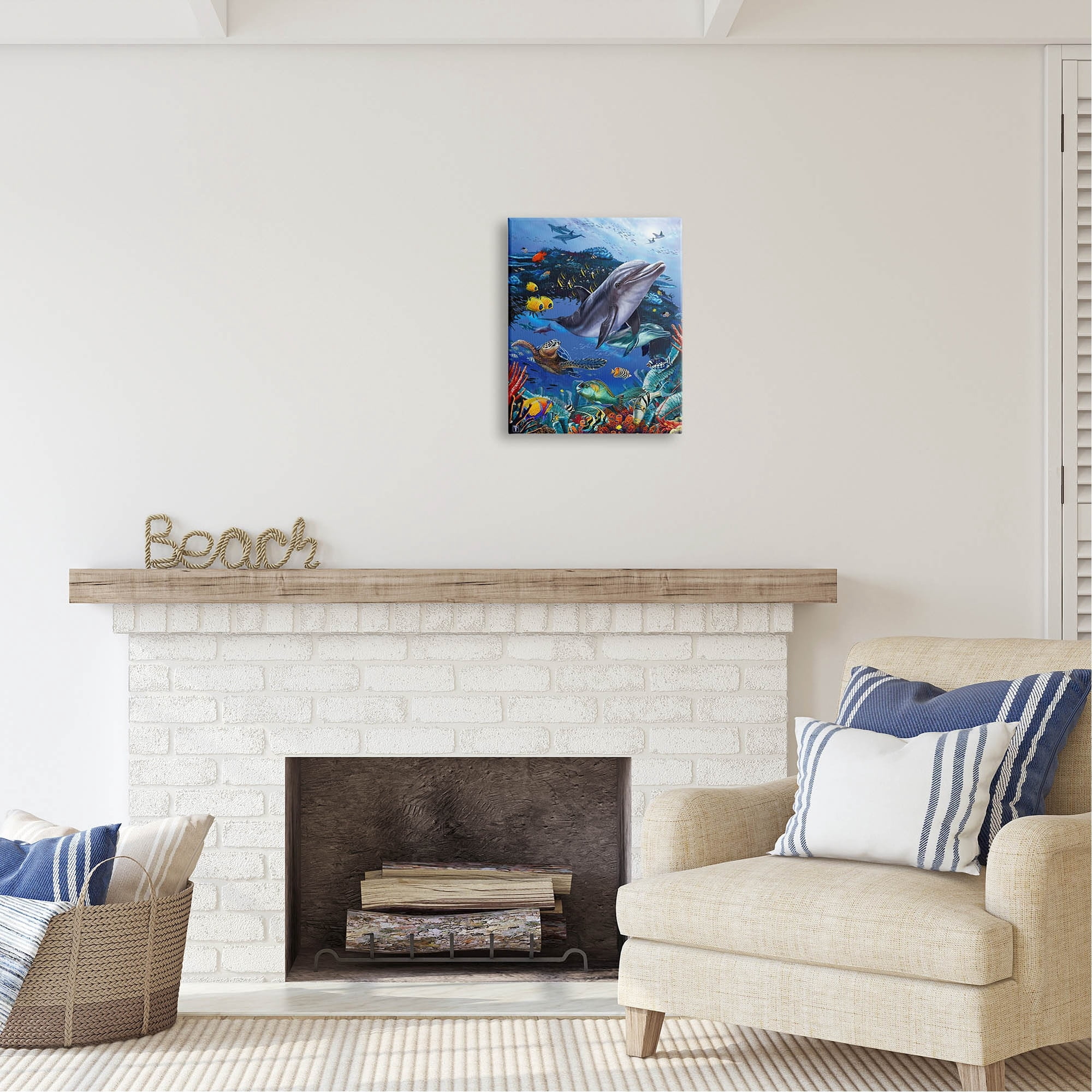 Stupell Industries Vivid Underwater Sea Life Coastal Painting Gallery Wrapped Canvas Print Wall Art