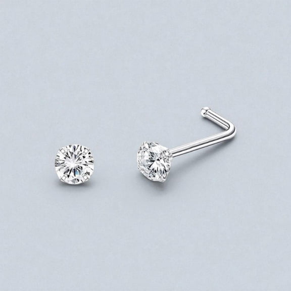 Stainless Steel L Shaped Diamond Nose Stud Simple Design Silver 1 Piece Daily Wear Nose Ring