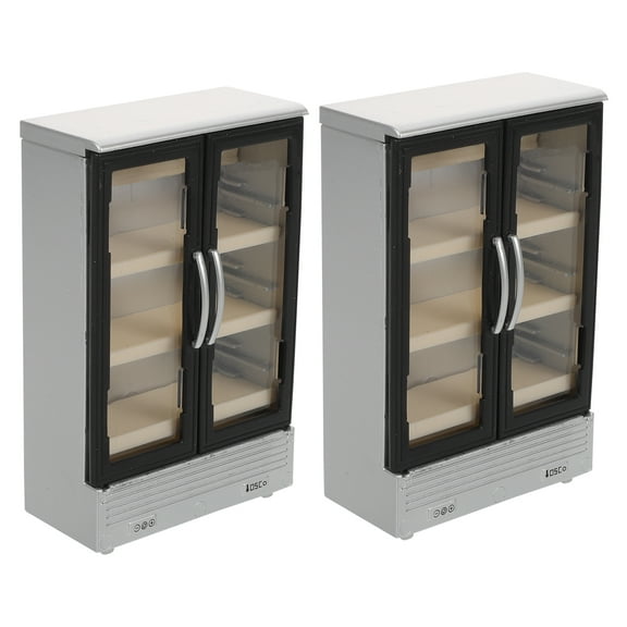 OUNONA 2-Pack Mini Fridge Toy Set for Kids, Double Door Miniature Refrigerator for Dollhouse Kitchen, Pretend Play Appliance