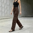 thumbnail image 7 of LEAVINGSUO Straight Leg Cargo Jeans Trousers for Women Fashion High Waisted Pockets Solid Color Button Zipper Casual Denim Pants Coffee XXL, 7 of 7