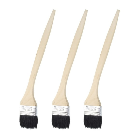 Uxcell 3pcs Bent Radiator Paint Brush 2.5" Width Curved Paint Soft Bristle Brushes with Long Wood Handle for Wall