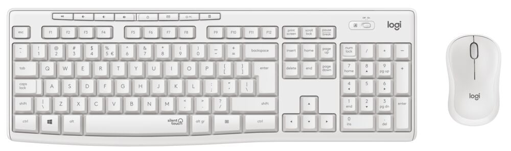 Logitech Wireless Keyboard and Mouse Combo, Comfortable Typing,  Durable and Resilient, White