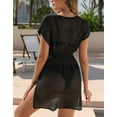thumbnail image 4 of Swimsuit Cover Up for Women V-Neck Short Sleeve Wrap Waist Beach Cover Up Mesh Crochet Side Split Bathing Suit Swim Cover Ups Shermie, 4 of 6