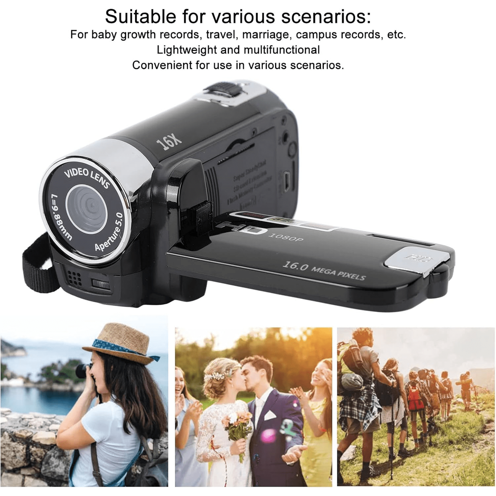Portable Full HD 1080P High Definition Digital Video Camera, DV Camcorder Camera Recorder with Mic & Speaker, 16MP 2.7 Inch Colourful LCD Display Screen 16X Digital Zoom Digital Camera