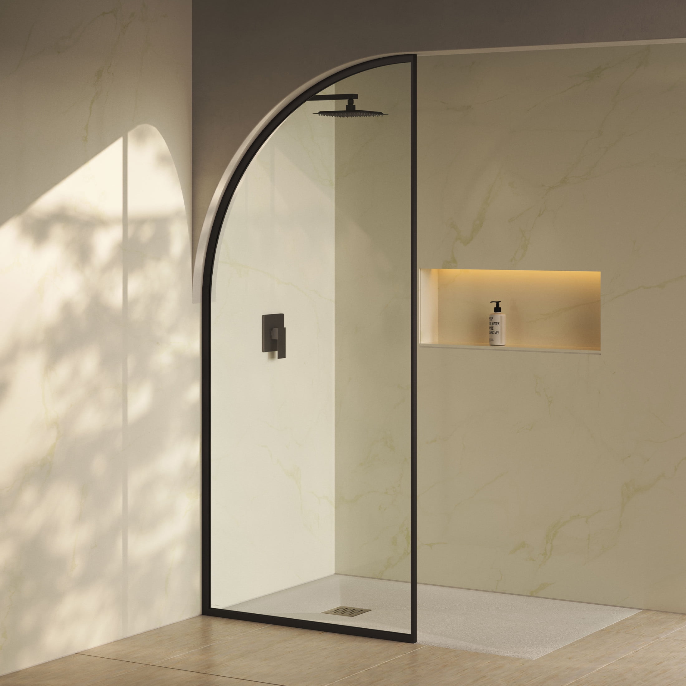 Demi 34 x 76 Framed Fixed 3/8 in. (10mm) Clear Tempered Glass Shower Door with Black Matte Frame