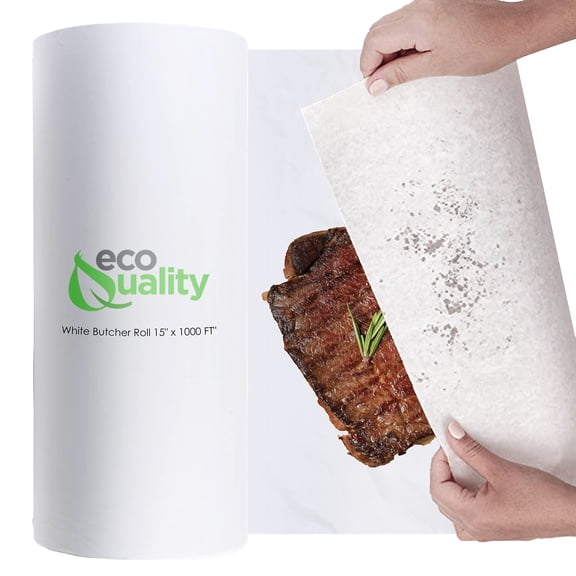Butcher Paper 15 Inch Wide x 1000 Feet, Service Grade Wrapping Roll for Deli, Meat, Freezer, Floral Packaging, Uncoated, White