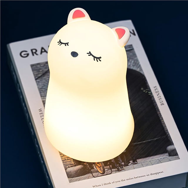 Cartoon Cat Silicone Night Light Soft Cute USB Charging Pat Light Touch Control Switch Light LED Atmosphere Table Lamp with Multiple Lights for Bedroom