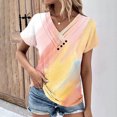 thumbnail image 2 of Women's Fashion 2024 1/4 Button up Blouse Vintage Tie Dye Dressy Casual Tops Summer Clothes for Teen Girls Short Sleeve Loose Fit Flowy Tunic Tops Henley Neck Flowy Shirts Multicolor T Shirts M, 2 of 5