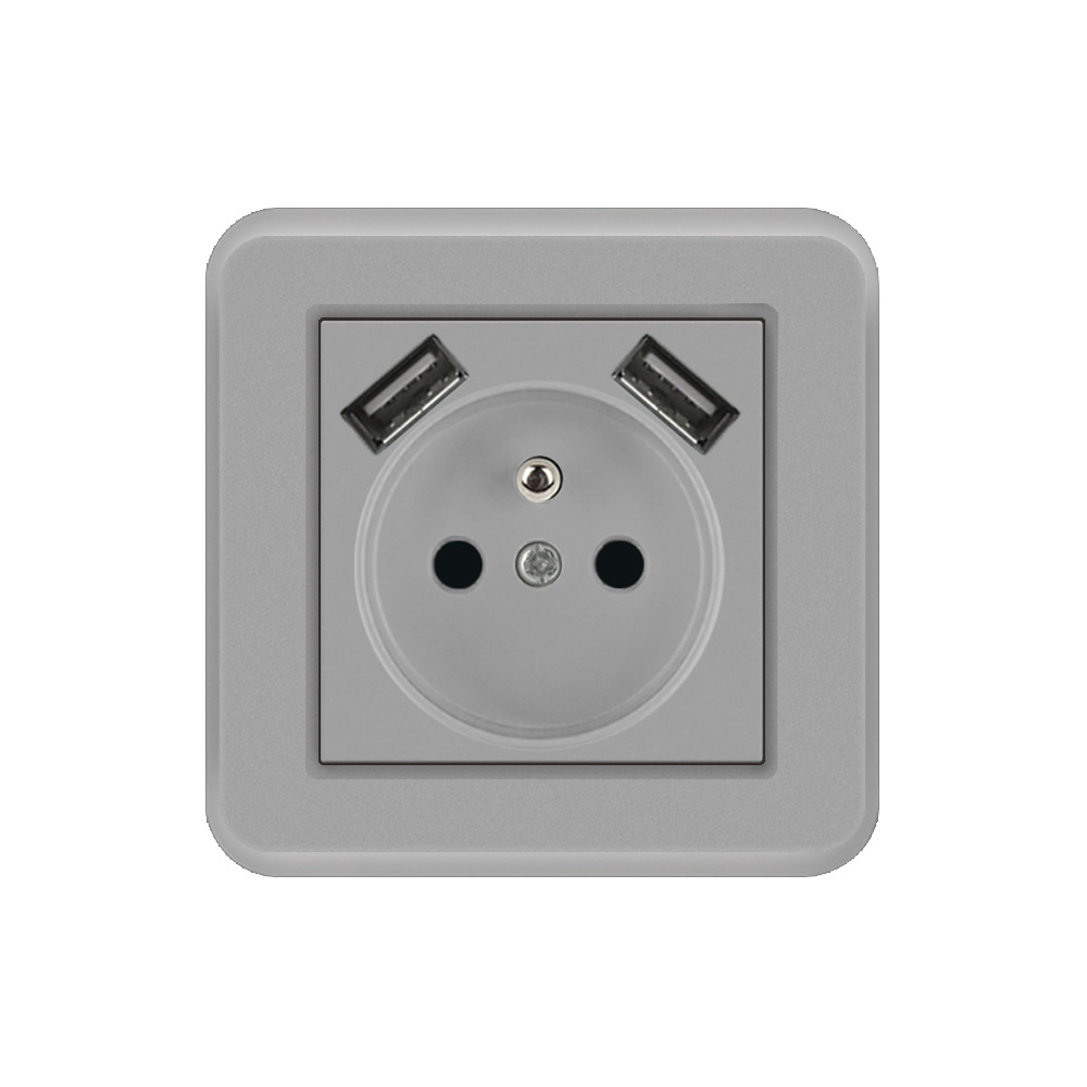 French socket 16A European socket type 82 recessed wall socket pc gray paint 8.2*8.2 CM （C