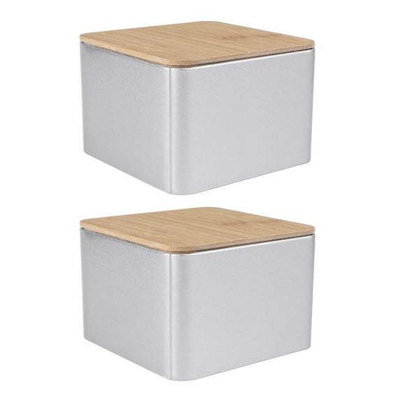 unbranded 2 Pcs Tin Box with Bamboo Lid Tins Lids Square Cookie Jars Container