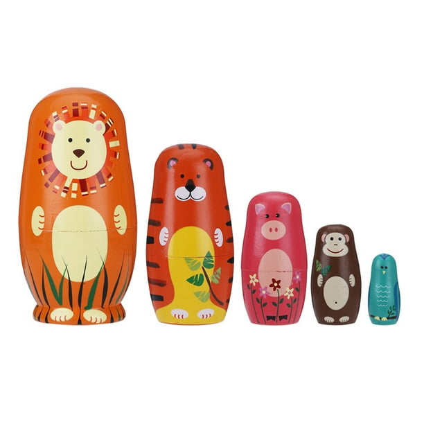 Winnereco 5 Layers Russian Nesting Doll Cartoon Animals Wooden Handmade Painted Dolls Winnereco 5 Layers Russian Nesting Doll Cartoon Animals Wooden Handmade Painted Dolls