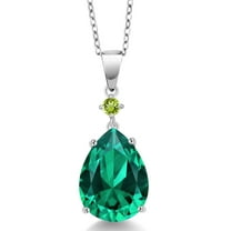 Gem Stone King 925 Sterling Silver Green Nano Emerald and Green Peridot Pendant Necklace for Women (8.37 Cttw, Pear Shape 16X12MM, Gemstone, with 18 inch Chain)