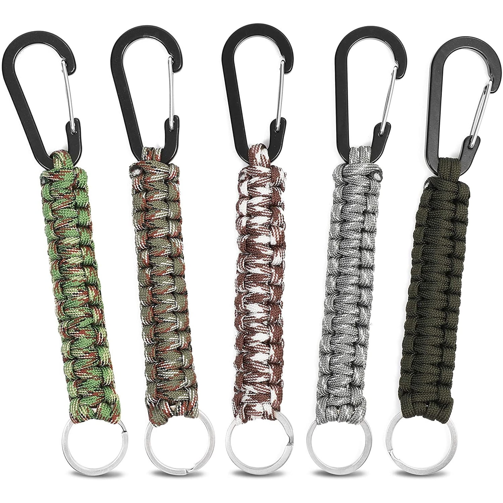 5 Pc Paracord Keyring with Carabiners Lanyard Clip Keychain Strong Steel Keyring 
