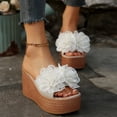 thumbnail image 3 of Pandaie Women's 3D Flower Platform Sandals Bohemia Dressy Wedge Slides Casual Summer Beach Slippers Open Toe Walking Outdoor Shoes White Size 9.5, 3 of 7