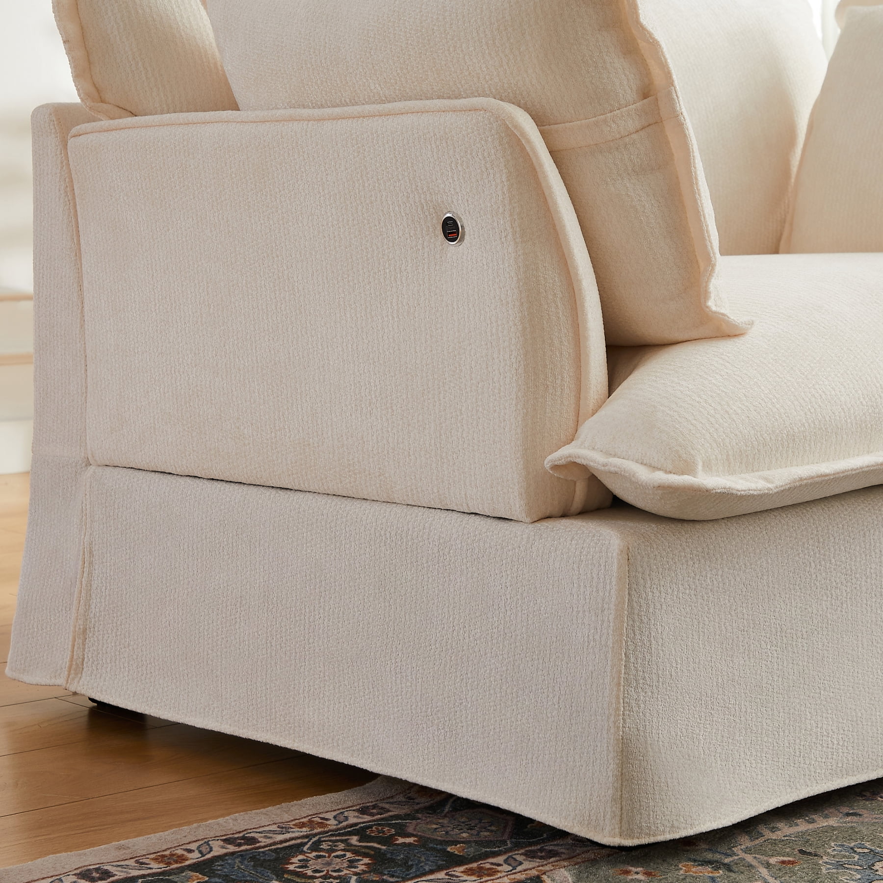 Leumius 47.2" Oversized Accent Chair with Dual-Port Charging,Modern Chenille Single Sofa with Throw Pillowsand Deep Wide Seat,Upholstered Armchair for Living Room&Apartment,White