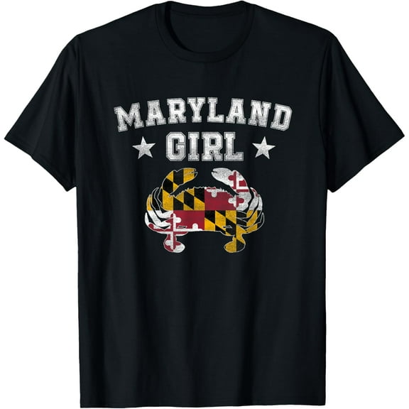 Maryland Girl Flag Blue Crab T Shirt - State Pride Retro Tee T-Shirt