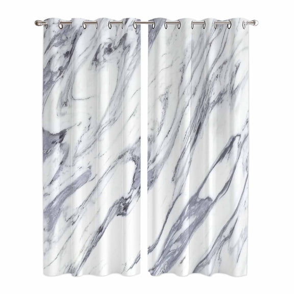 Kitchen Curtains 84 Inch Length 2 Panels, White Marble Grommets Window Treatment Curtain, Grey Abstract Modern Luxury Simple Art Thermal Curtains Drapes for Living Room/Bathroom
