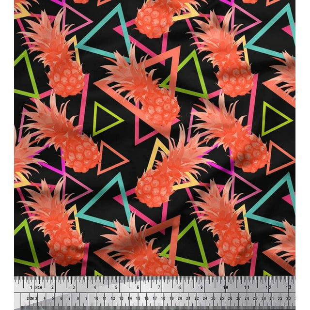 Soimoi Cotton Cambric Fabric Triangle & Pine Fruits Print Sewing Fabric Yard 56 Inch Wide