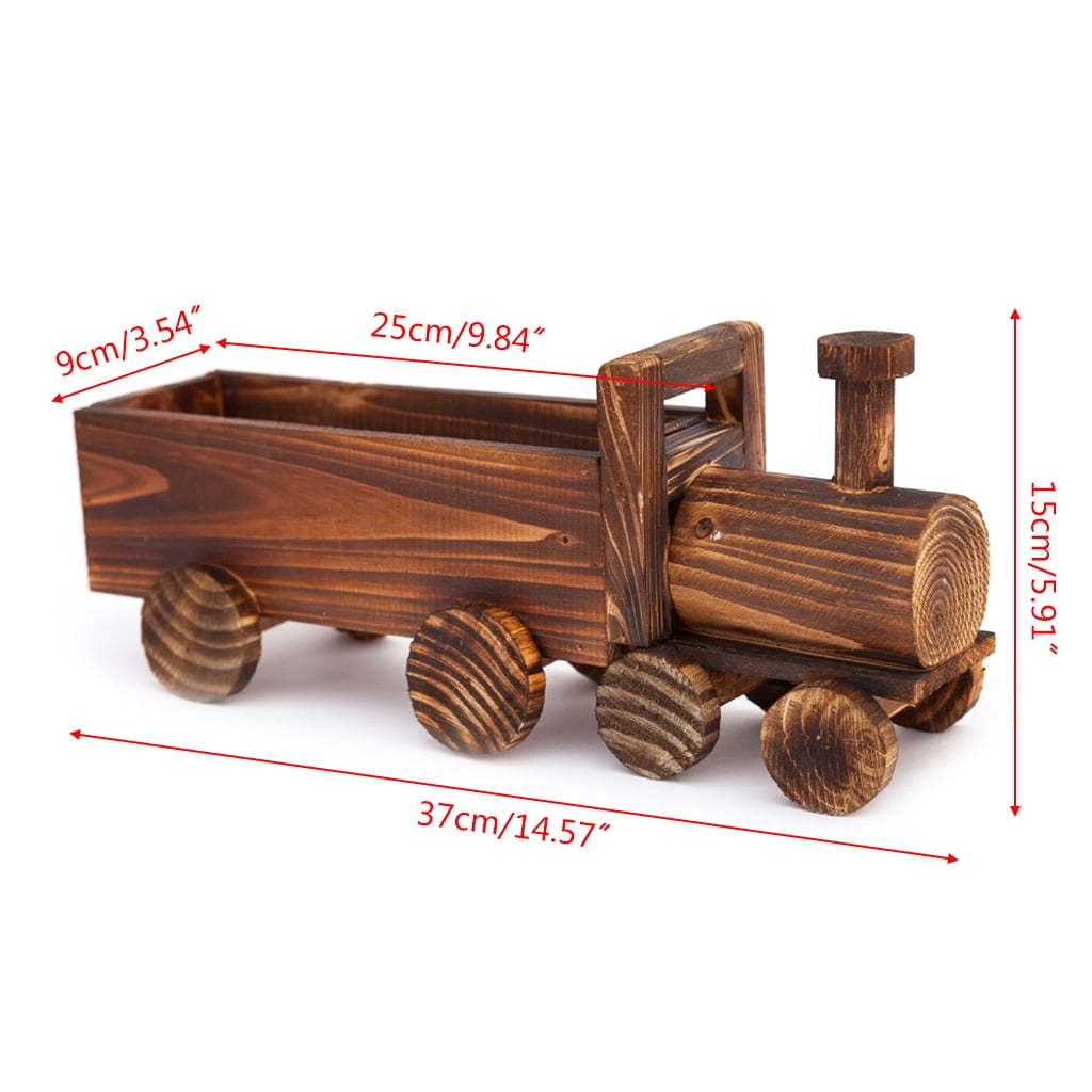 Retro Wooden Train Flower Pot Succulent Plant Potted Bonsai Planter Home Garden
