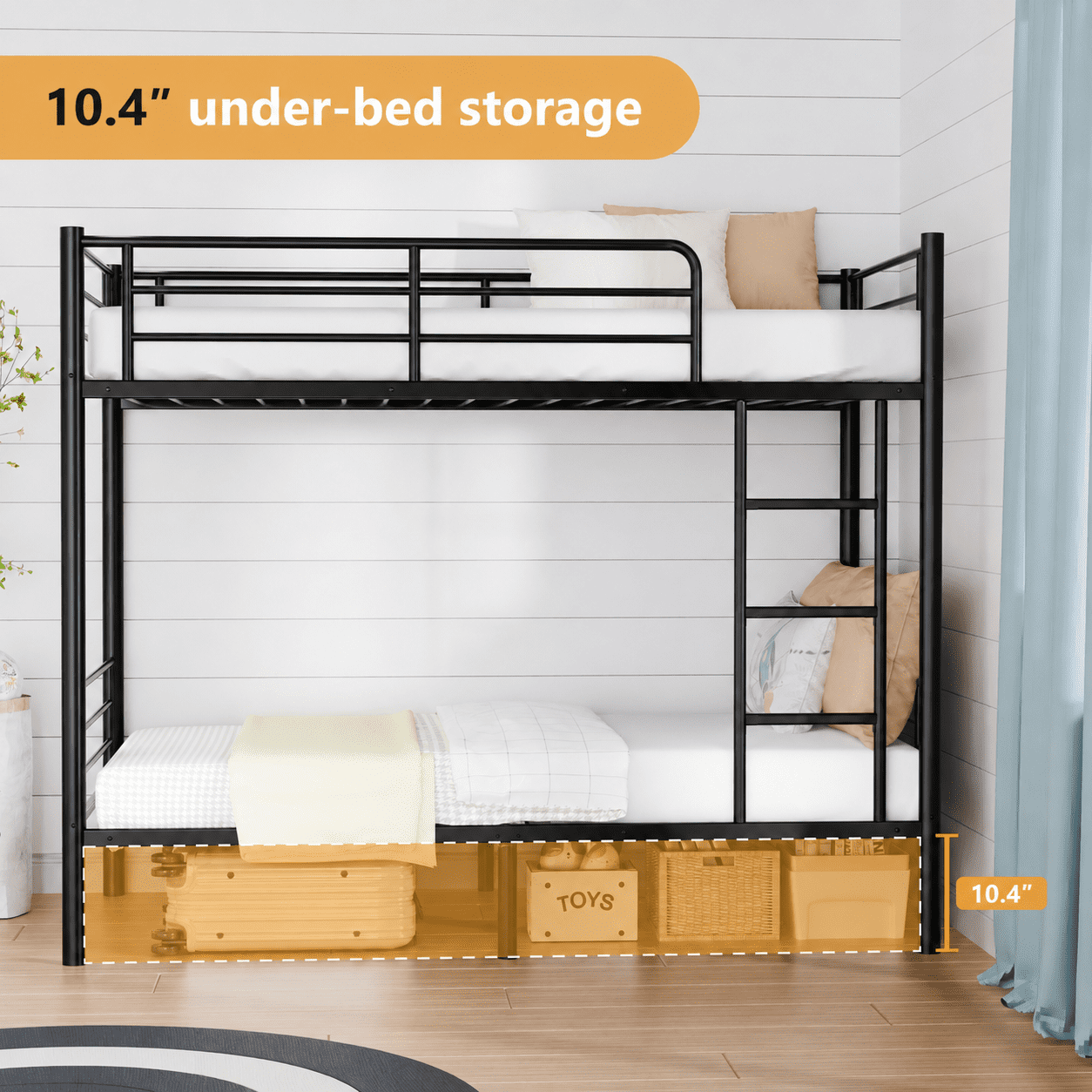 Zimtown Twin over Twin Steel Bunk Beds Frame, 78" x 42" x 65" with Ladder Bedroom Dorm Room for Kids Adult Children