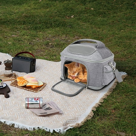Collapsible Pet Carrier Pet Bag Crey Pet Travel Bag Oxford Waterproof Fabric 16.54*11.81*13.39 in