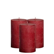 BOLSIUS Unscented Pillar Candles - Rustic Full Metallic Red Candle 2.75" X 5" - Decorative Candles Set of 3 - Clean Burning Candles for Wedding & Home Decor Party Restaurant Spa- Aprox (130/68m)