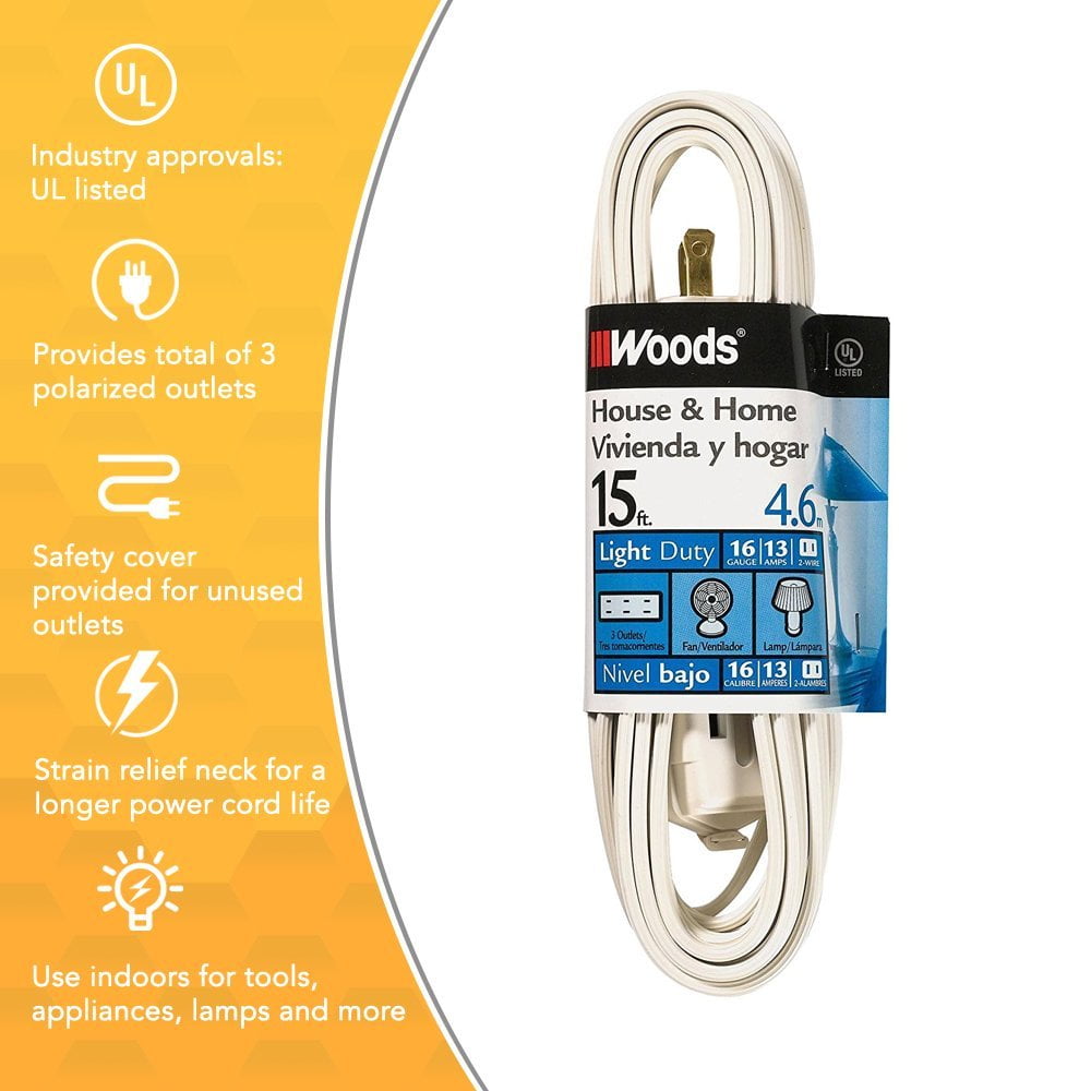 Woods 15-Foot Cube Extension Cord with Power Tap, White
