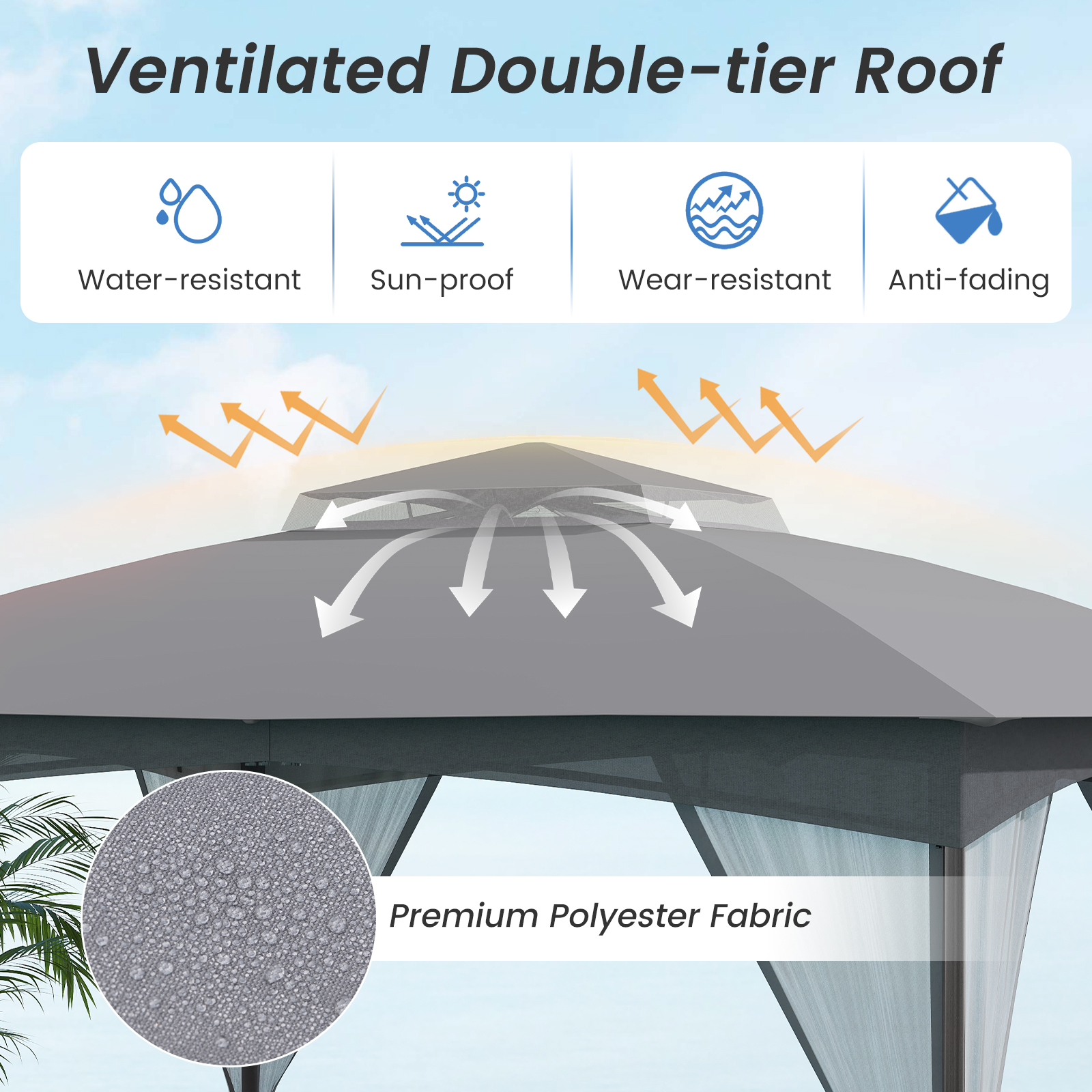 Gymax 10 x 12 FT Patio Gazebo w/ Netting Walls Soft Top Double Roof Canopy w/ 4 Sandbags