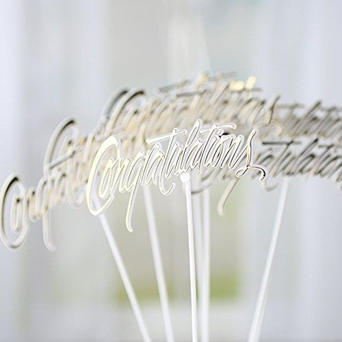 Pack of 12 "Congratulations" Script Picks by Factory Direct Craft for Celebration Flower Arrangements and Special Occasion Florals (Size: 1-1/2" H x 4" W)