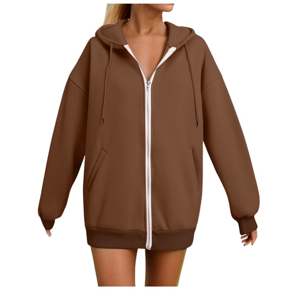 Akiihool Lightweight Zip Up Women Womens Zip Up Hoodies Fleece Jackets Oversized Sweatshirts Fall Fashion Outfits 2026 Sweaters Winter Clothes Khaki,L