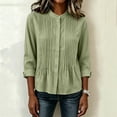 thumbnail image 4 of CHGBMOK Women's Fall Tops Crew Neck Long Sleeve Shirts with Button Down Casual Pleated Blouses, 4 of 6