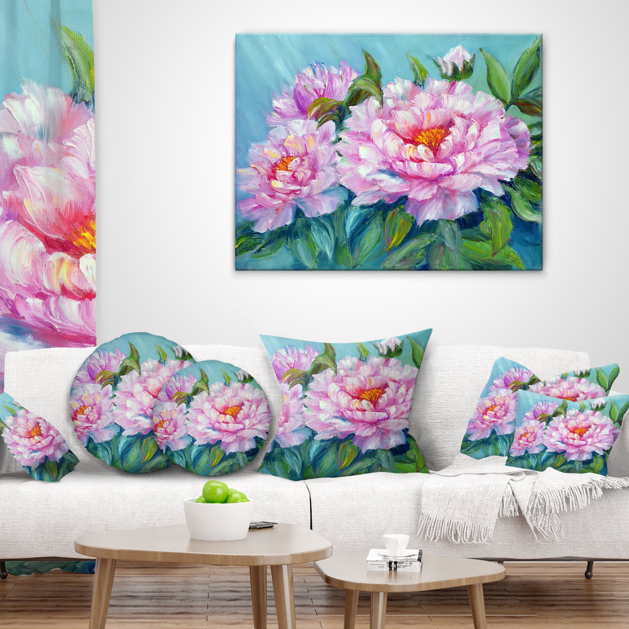 Designart Pink Peonies - Floral Throw Pillow - 16x16