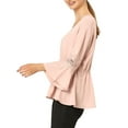 thumbnail image 5 of INSPIRE CHIC Women's V Neck Crochet Lace Bell Sleeves Peplum Blouse Tops M Pink, 5 of 7