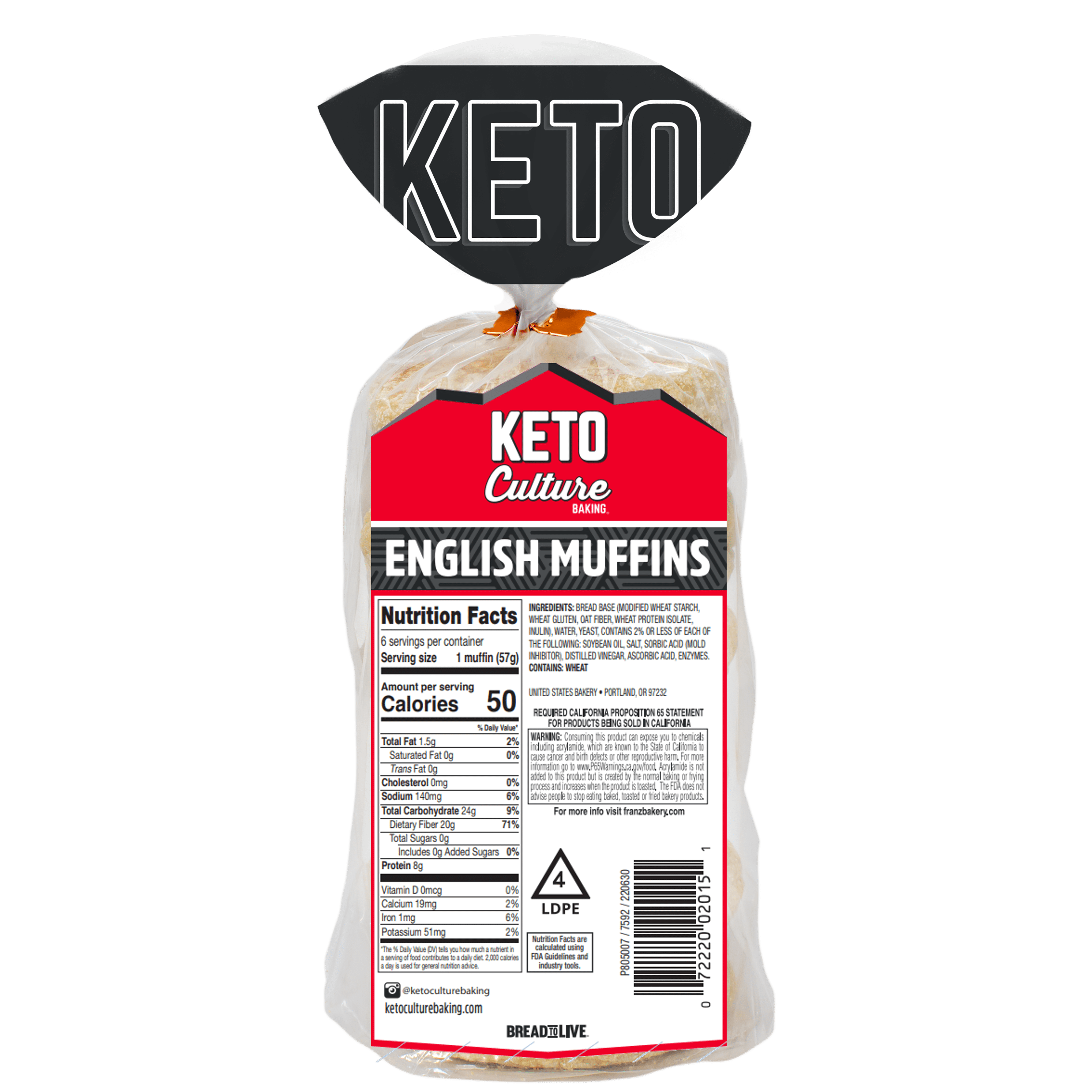 Keto Culture Baking English Muffins, Keto Friendly, Low Net Carb, 12 oz, 6 Count