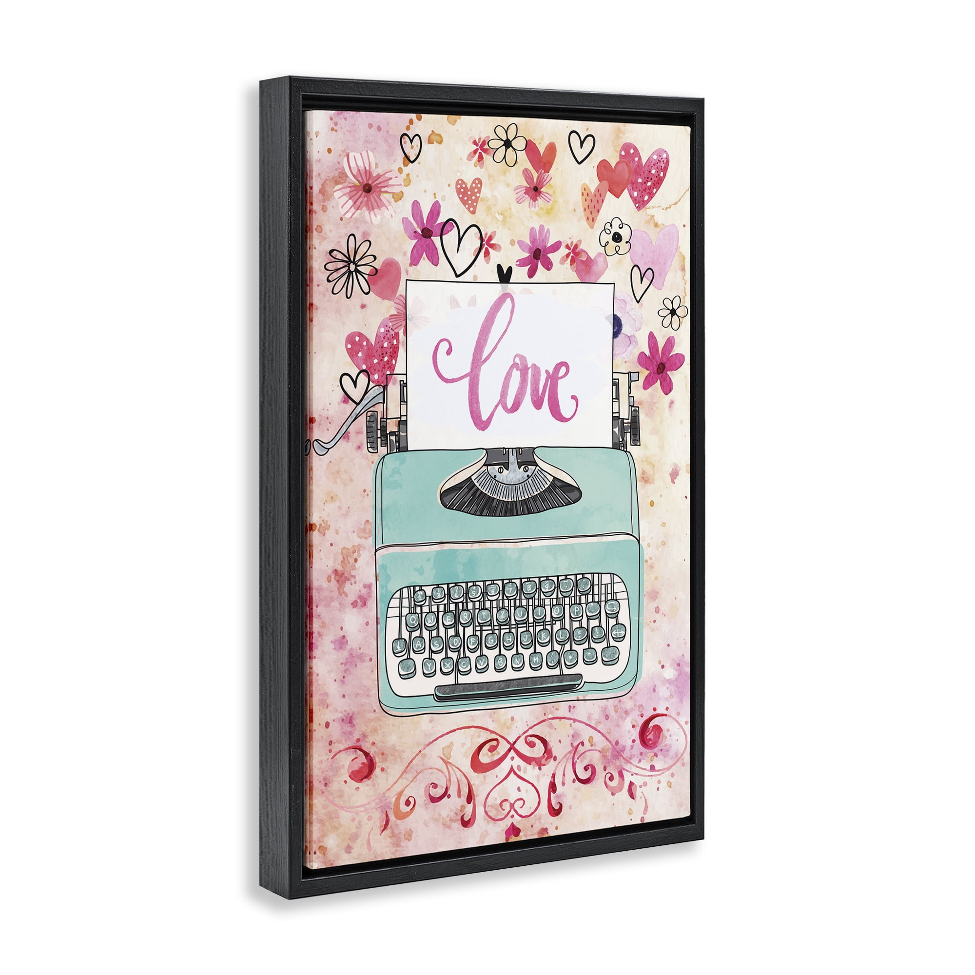 Stupell Industries Romantic Love Typewriter Typography Painting Black Floater Framed Art Print Wall Art, 17 x 25