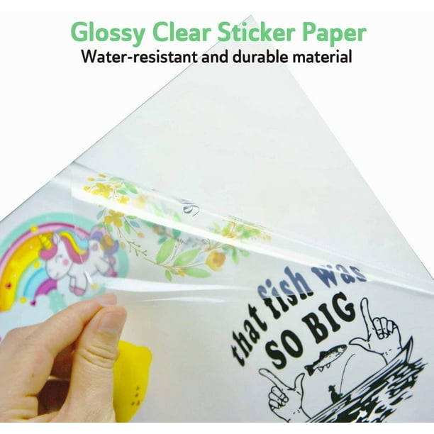 Papier autocollant transparent pour imprimante à jet d'encre, autocollant  en vinyle imprimable, papier d'étiquette transparent, feuille de papier A4