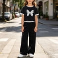 thumbnail image 5 of oelaio Girl's Cute 2 Piece Outfits Graphic Crop T Shirt and Wide Leg Pants Y2K Clothing Set Summer Casual Streetwear C-Black 11 Years, 5 of 6
