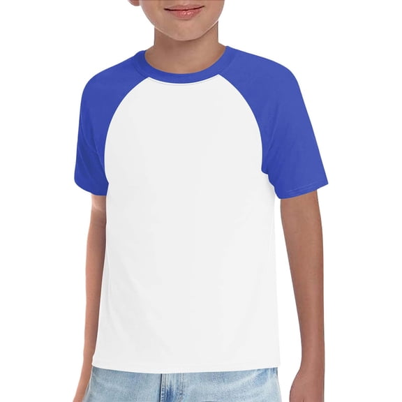 XIMIN Boys Raglan Short Sleeve Shirt - Casual Crewneck Kids Tee Pullover Tee T-Shirt Kids Top for Summer Play Everyday Outfit (Light Blue, 5-6 Years)