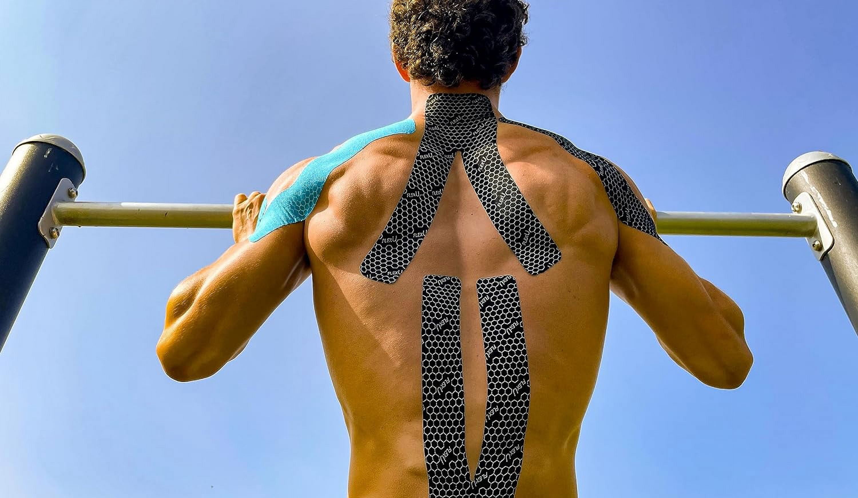 FlexU Kinesiology Tape 140 Pre-Cut Strips or Continuous Roll; Ultra-Thin Hypoallergenic Latex-Free; Designed as Sports Therapy Support for Muscles & Joints; Knee Shoulder & Back Support; Long Lasting