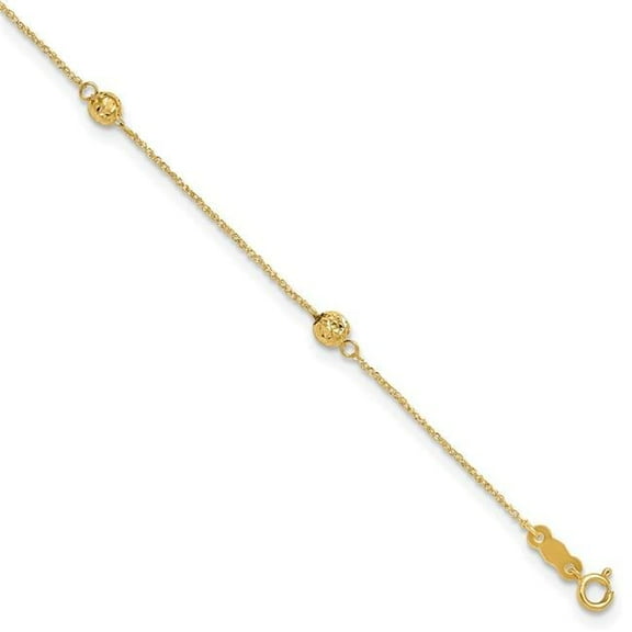 Primal Gold 14 Karat Yellow Gold Bead 9-inch Plus 1-inch Extension Anklet